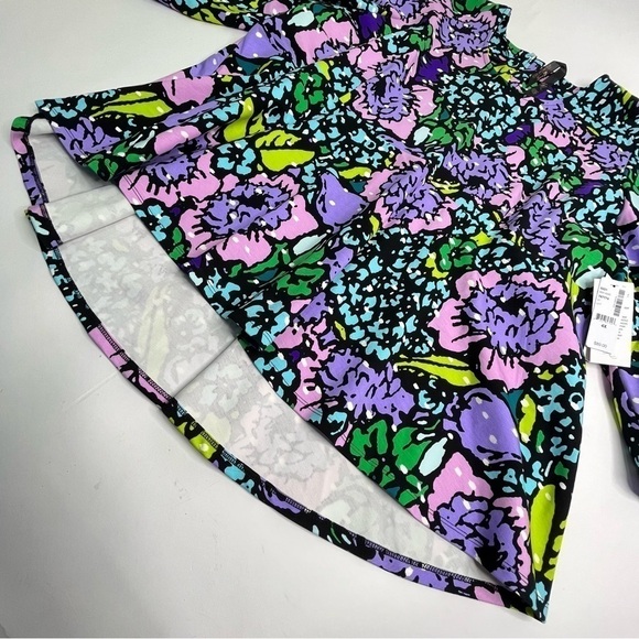 NEW Melissa McCarthy Seven7 Purple & Teal Floral Preppy Flirty Peplum Flare Top - Picture 7 of 12